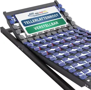 AM Qualitätsmatratzen 7 Zonen Tellerlattenrost 90x200 verstellbar bis 130 kg mit 45 Tellern - Made in Germany - Punktelastisches Tellerlattenrost Kopf und Fußteil verstellbar 90x200
