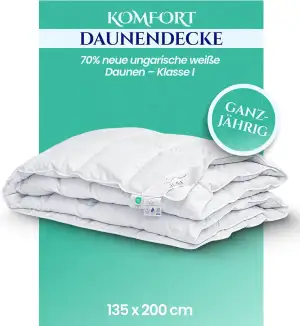Aura® Luxury Ganzjahres-Daunendecke 135×200 cm – Comfort 70% Neue ungarische Gänsedaunen Klasse I – ganzjähriger Schlafkomfort für Frühling & Herbst – Oeko-TEX® Standard 100 – allergikergeeignet