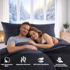 MALIKA Biber Bettwäsche 4-teilig 135x200 cm - 100% Baumwolle Feinbiber, kuscheli