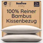 Bambaw Bambus Kissenbezug 40x80 cm, 2-er Pack, Bettwäsche kühlend Sommer, nachhaltige Bambus Bettwäsche, antibakterieller Kissenbezug Allergiker, haarfreundliche Kopfkissenbezug kühlend (Sand)