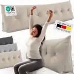 ELONEO Rückenkissen 200 cm breit, Keilkissen für Bett und Sofa geeignet, dreieckiges Lesekissen, Kissen mit abnehmbarem und waschbarem Bezug, mit praktischem Seitenfach