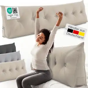 ELONEO Rückenkissen 200 cm breit, Keilkissen für Bett und Sofa geeignet, dreieck