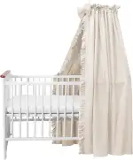 balbina Baldachin 100% Baumwolle, Deko-Set für Kinderbett, Betthimmel mit Rüsche & Schleife, Moskitonetz für Babyzimmer, Undurchsichtiger Bettvorhang ohne Himmelstange, 240 x 165 cm, Hellbeige