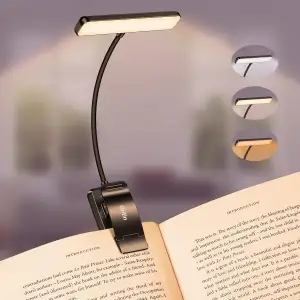 Gritin Leselampe Buch Klemme, USB Wiederaufladbare Buchlampe mit 19 LEDs, 3 Farb