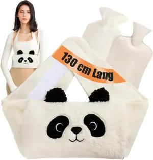 Wärmflaschengürtel Panda, Extra Langer 130cm Wärmflasche Gürtel mit Wärmflaschenbezug und Weichem Taillenbezug, Umhänge Wärmflasche aus Gummi für Nacken, Schulter, Beine, Rücken, Taillenwärmung