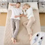 WOOMER Elektrische Wärmeunterbett mit Abschaltautomatik,200GSM/Samt Heizdecke mit 12h-Timer, 10-Stufen, Überhitzungsschutz, 5,8m Kabel, Für Matratzen bis 45cm / Waschbar/Hellbraun, 150 × 200cm