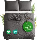 Dreamzie Bettwäsche 155x220 100% Baumwolle 3-teilig mit 2 Kissenbezüge 80x80 cm - Bio-Baumwolle Percale 180 TC - Atmungsaktiv & Weich, Oeko-Tex & GOTS Zertifiziert, Anthrazit