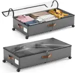 2 Stück Unterbett Aufbewahrungsbox 48L 78×42×17cm Unterbettkommode Bettkasten mit Rollen 360°Drehung, Unterbett Aufbewahrung mit Deckel PVC, Aufbewahrungsbox Bett für Kleidung, Schuhe, Decken