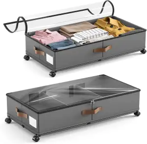 2 Stück Unterbett Aufbewahrungsbox 48L 78×42×17cm Unterbettkommode Bettkasten mi