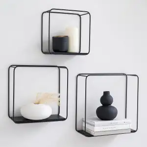 Kazai. Wandregal-Set -Jona- | 3-Teiliges Hängeregal aus Metall und Echtholz-Vene