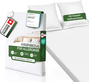 Welldora ǀ 2er-Set Milbenbezug Kissen 80x80 ǀ Allergiker Kissenbezug fachärztlich getestet ǀ Prem...