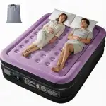 LEADZM Luftbett 2 Personen, Luftmatratze Selbstaufblasend Doppel mit eingebauter elektrischer Pumpe,203x152x46 cm,Gästebett in 3 Minuten aufgeblasen, 362 Kg Belastbarkeit,Flockoberfläche & PVC,Lila