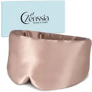 Zenssia Schlafmaske Seide für Damen und Herren, vergrößerte und verbreiterte Augenmaske mit verstellbarem Klettverschluss für tägliche Ruhe und kurze Pausen auf Reisen, Kamelfarben