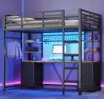 AOGLLATI Hochbett 90x200 cm mit Integriertem Schreibtisch Jugendbett Etagenbett mit Schreibtisch, Loftbett 90x200 mit Stauraum