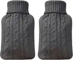 2 Pack Grauer Wärmflaschenbezug, Weich Gestrickte Wärmflasche mit Weichem Bezug für 2-Liter-Flasc...