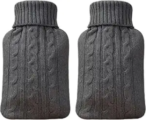 2 Pack Grauer Wärmflaschenbezug, Weich Gestrickte Wärmflasche mit Weichem Bezug 