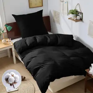 BEDELITE Bettwäsche 135x200 Baumwolle 2teilig - Bettwäsche-Sets Schwarz mit Reiß