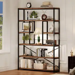 LVB Bücherregal mit 6 Ebenen Holz Regal Standregal Wohnzimmerregal Büroregal Ind