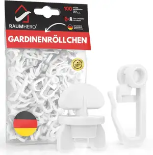 Raumhero Gardinenröllchen für Schiene (Komplettset 100x Gardinenhaken inkl. 6X S
