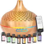 500ML Aroma Diffuser für Ätherische Öle Aromatherapie-Diffuser mit 8 Ölen, Fernbedienung, 4 Timer, 14 Farben und 2 Sprühmodi(Goldgelb)