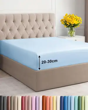 Spannbettlaken 90x200cm Himmelblau - Extra Tiefes Spannbetttuch für Matratzen & 