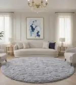 Teppich Rund 100 cm Grau Waschbar Rutschfester Hochflor Runder Teppich Kinderzimmer Weich Flauschig Rug