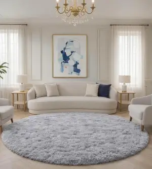 Teppich Rund 100 cm Grau Waschbar Rutschfester Hochflor Runder Teppich Kinderzim