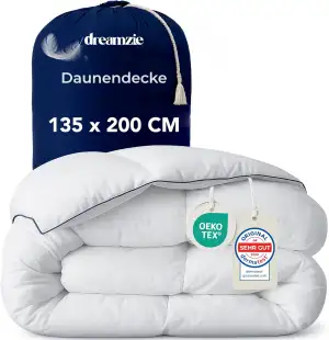 Dreamzie Daunendecke 135x200 Daunen Bettdecke - Bauschige Ganzjahresdecke 450gsm