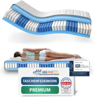 AM Qualitätsmatratzen Premium Taschenfederkernmatratze 90x200cm H3 24cm - Made i