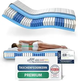 AM Qualitätsmatratzen Premium Taschenfederkernmatratze 90x200cm H3 24cm - Made i