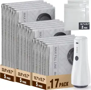 Vakuumbeutel für Kleidung mit Kabelloser Vakuumpumpe in Grau, 17 Stück Wiederver