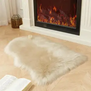 Faux Schaffell Teppich Beige 60x90 cm, Weicher Flauschiger Longhair Fell Lammfel