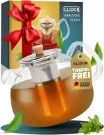 CLIDOR Teekanne mit Siebeinsatz - 1,5 Liter, verstärkte Glasstärke für bessere Isolierung, Teekanne mit Stövchen nutzbar, Glasteekanne, Thermo Teezubereiter, robuster Teapot, Teebereiter (1500ml)