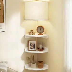 3 Ebenen Eckregal Hängend mit Beleuchtung, 3er Set Wandregal 25 cm Runde Enden R