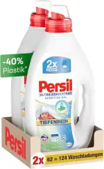 Persil Ultra Konzentrat Sensitive Gel (124 Waschladungen), Flüssigwaschmittel für Allergiker & Babys in kleinerer Flasche für weniger Plastik, entfernt hartnäckige Flecken, dermatologisch getestet