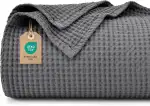 PHF 100% baumwolle waffledecke Kuschedecke 150x200cm, leicht & atmungsaktiv, perfekt für das ganze Jahr - OEKO-TEX® zertifiziert - Hotelwäschequalität - Ideal für Sofa Couch Bett, Anthrazit
