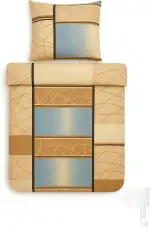 Julido Bettwäsche-Set, Bettdeckenbezug 135x200cm und Kopfkissenbezug 80x80cm, Deckenbezug und Kissenbezug aus Biber Baumwolle, in Beige und Blau, Oeko-Tex