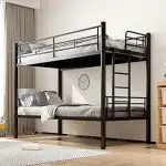 Metall Bett Etagenbett Stockbett 90x200 cm, Jugendbett Stockbett mit Leiter, Umbaubar in Zwei Ein...