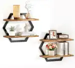 2er-Set Wandregal Holz und Metall,Schweberegal,Regalbrett,Dekorativ Regale für Wände,Hängeregale für Wohnzimmer,Schlafzimmer,Küche,Büro (Schwarz)