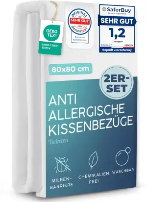 Twinzen 2er-Set Milbenbezug Kopfkissen 80x80 Bezug - Kissenschoner 80x80, Allerg