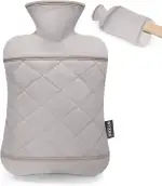 Wärmflasche mit Bezug Kängurutasche - 2.0L Wärmflaschen Auslaufsicher, Bettflasche mit Superweichem Abnehmbarem Bezug, Hand-Fußwärmer, ideal zur Schmerzlinderung, Farbe Grau