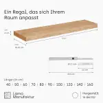 LAMO Manufaktur Schweberegal Holz mit unsichtbarer Befestigung | Wand Regal 40 cm breit für Badezimmer, Flur, Küche | Farbe: Rustikal, Kante: gerade | Massivholz, modernes Design, Schwebende Optik
