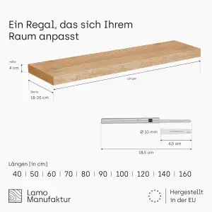 LAMO Manufaktur Schweberegal Holz mit unsichtbarer Befestigung | Wand Regal 40 c
