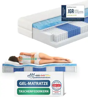 AM Qualitätsmatratzen Premium Gel-Taschenfederkernmatratze 90x200cm H3 24cm - Ma