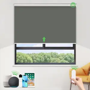HOMEDEMO Elektrische Rollos Wiederaufladbare Verdunklungsrollo mit Motor & Fernbedienung, Dunkelgrau 60x150cm(BxH), Rollo Innen ohne Bohren klemmfix/mit Bohren, Smart Rollo mit Alexa kompatibel