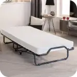 Beautissu Gästebett klappbar 90x200 cm – langlebiges & faltbares Reisebett inkl Schutzhülle & 10,5 cm Dicker Schaumstoff Matratze - Klappbett ohne Aufbau - Stabiler Stahlrahmen & 4 Laufrollen Venetia