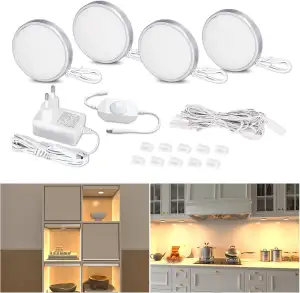 WOBANE LED Schrankbeleuchtung Dimmbar,4er Warmweiß Vitrinenbeleuchtung,Helle Unt