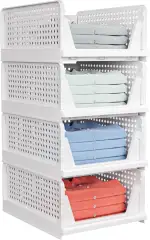 caktraie 4 Pack Stapelbar Schrank Kleiderschrank Organizer - Schrank Organizer für Bad Küche Lagerung, Platzsparende Schublade Aufbewahrungsbox, Weiß