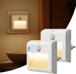 Suright [2 Stück] Nachtlicht Steckdose mit Bewegungsmelder, LED Nachtlichter Warmweißes Licht, 3 Modi (ON/Auto/OFF), Stufenlose Dimmung, für Kinder Schlafzimmer, Flur, Treppenhaus, Küche, Badezimmer