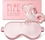 LitBear Schlafmaske Seide für Seitenschläfer, 100% 22 Momme 6A Maulbeerseide Füllung & Stoff, Lichtblockierende Schlafbrille für Frauen & Herren, Mit Reisetasche & Haargummi, Rose